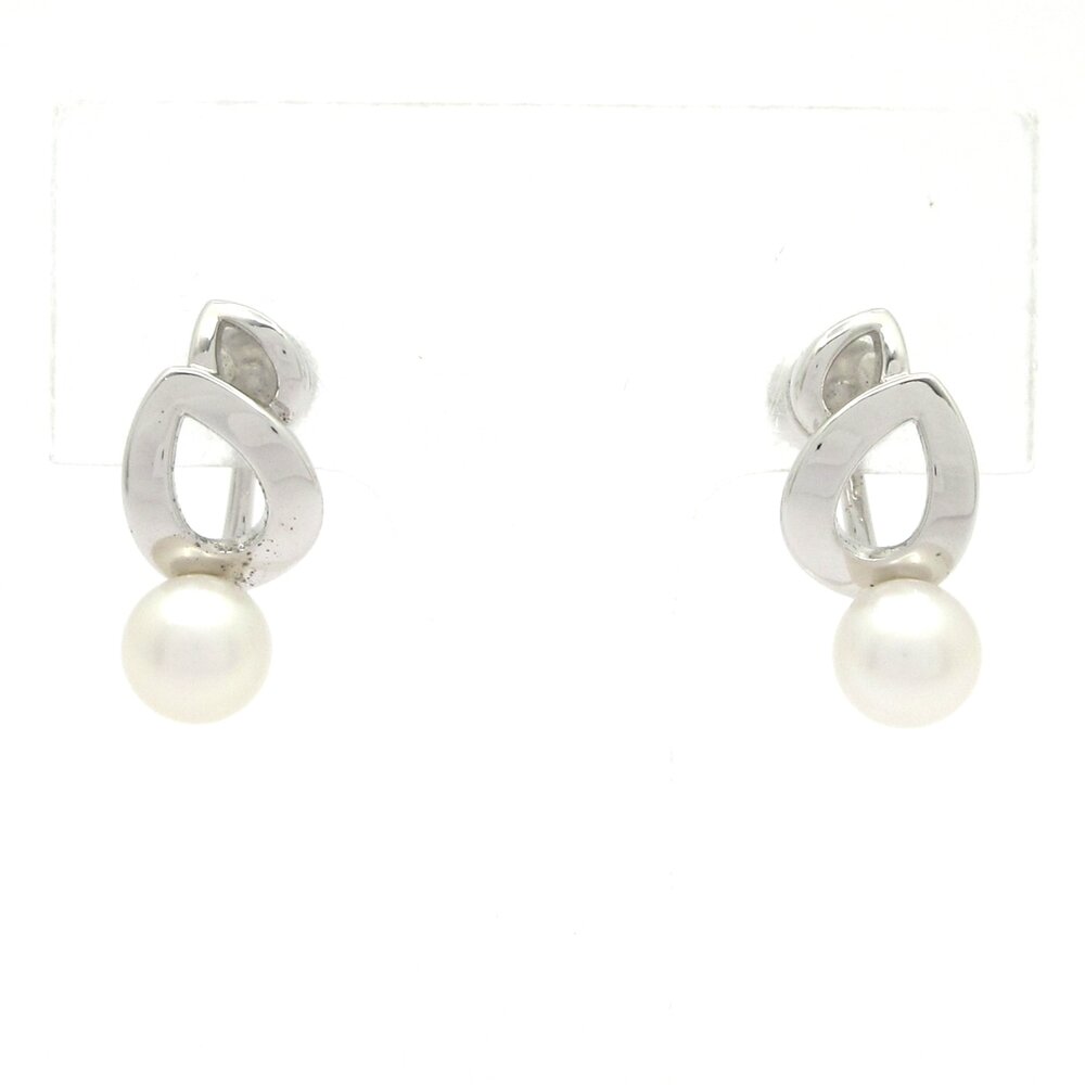 Mikimoto Clip On Earrings Silver White Hardware Pearl